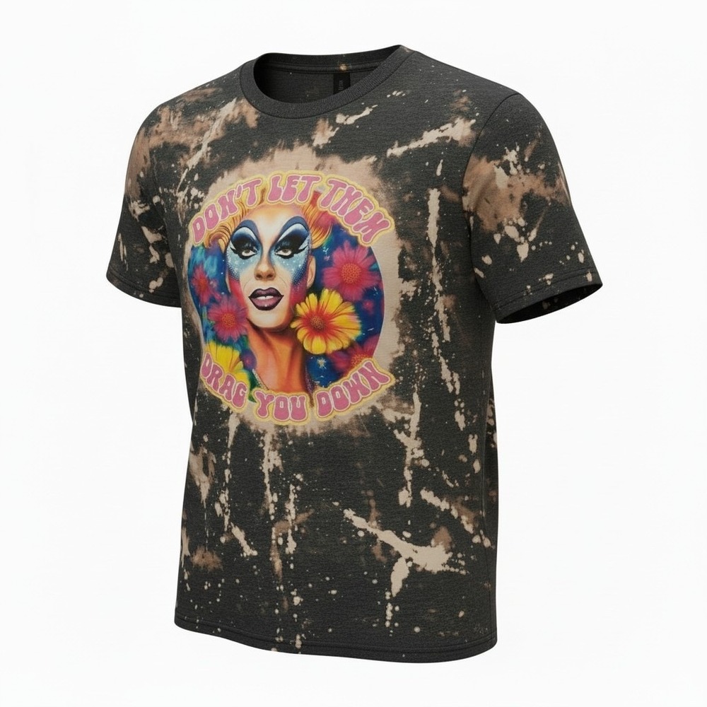 HANDMADE Drag Queen Graphic Tee Bleach Wash Unisex Large‎ LGBTQ Shirt